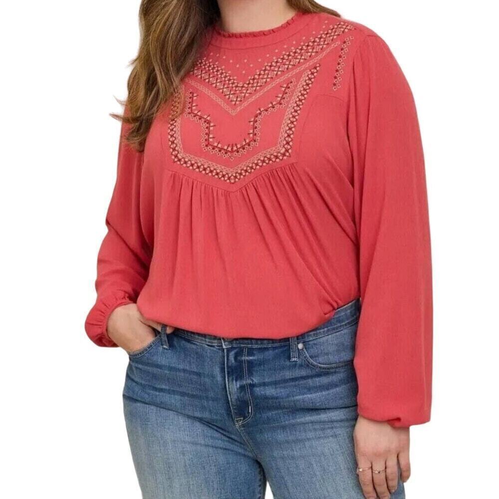 NWT Torrid Washable Crinkle Gauze Relaxed Embroidered Blouse in Baked Apple 3X